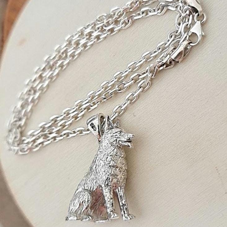 Handmade Sterling Silver German Shepherd Pendant: Detailed Dog Figurine
