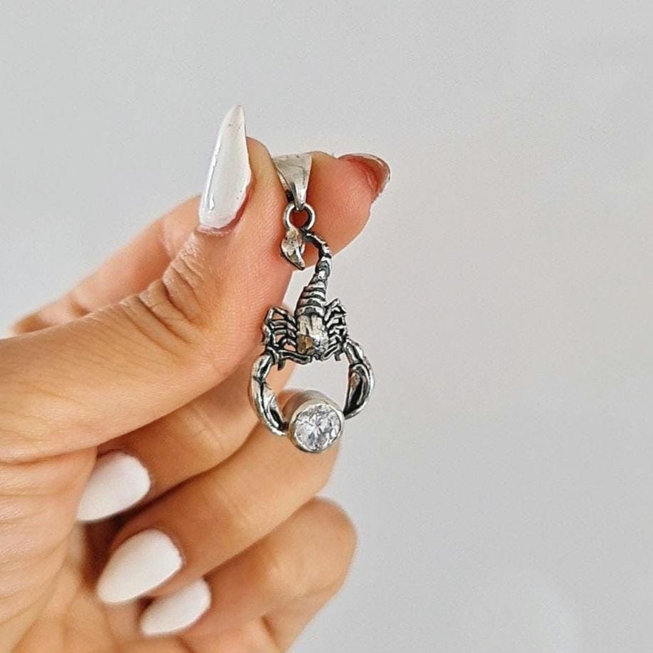 Sterling Silver Scorpion Pendant: Gothic Zodiac Necklace with Zircon
