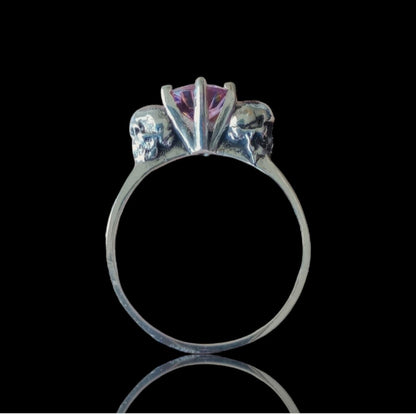 Sterling Silver Skull Solitaire Ring: Gothic Zircon Stone