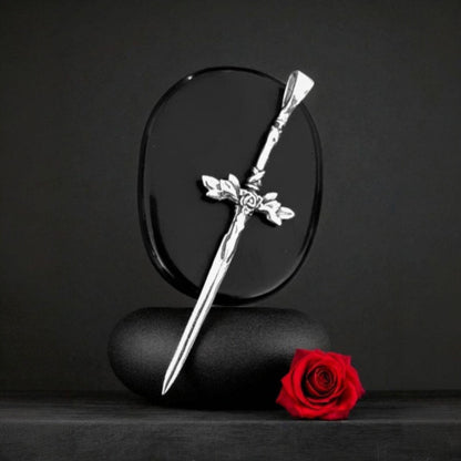 Sterling Silver Blue Rose Sword Pendant: Anime Fantasy Jewelry