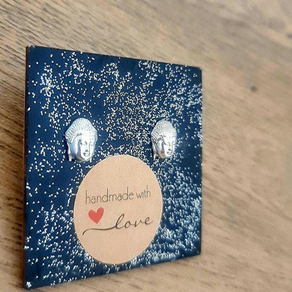Buddha Head Stud Earrings - Handmade  Zen Jewelry  - Spiritual  for Meditation & Yoga Enthusiasts Sterling Silver