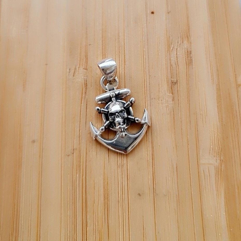 Nautical Anchor with Skull Pendant • Sterling Silver skull Pirate Handmade jewelry