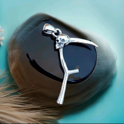 Grim Reaper Scythe Pendant: Sterling Silver Skull Necklace, Gothic La Muerte Talisman