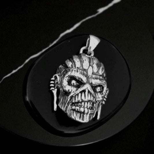 Handmade  Sterling Silver Iron Maiden Book of Souls - Eddie Mayan Warrior Skull Pendant -Rock  Heavy metal jewelry