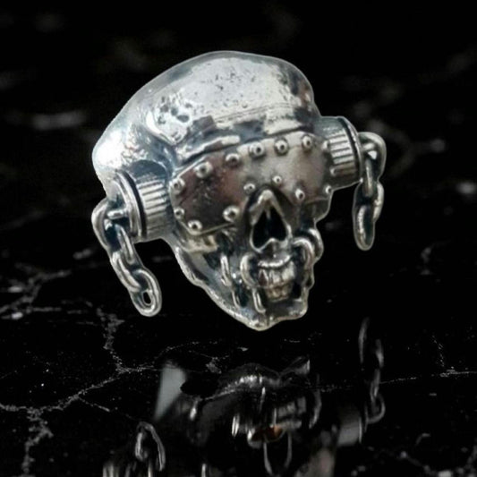 Handmade Sterling Silver Megadeth Vic Rattlehead Skull Ring - Heavy Metal Biker Jewelry