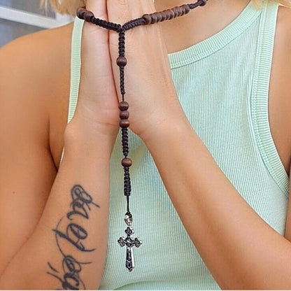 Handmade Sterling Silver Rosary Necklace: Jesus Crucifix Cross Pendant