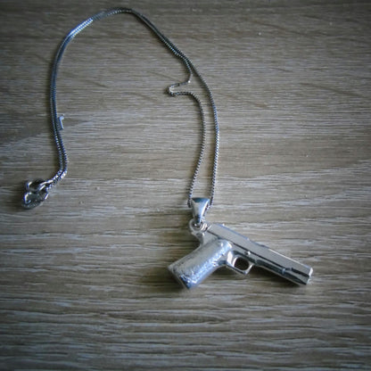 Gun Pendant / Colt 1911 Handgun / Rapper Necklace Jewelry / Hip Hop Silver/Gift for Rapper Boy/