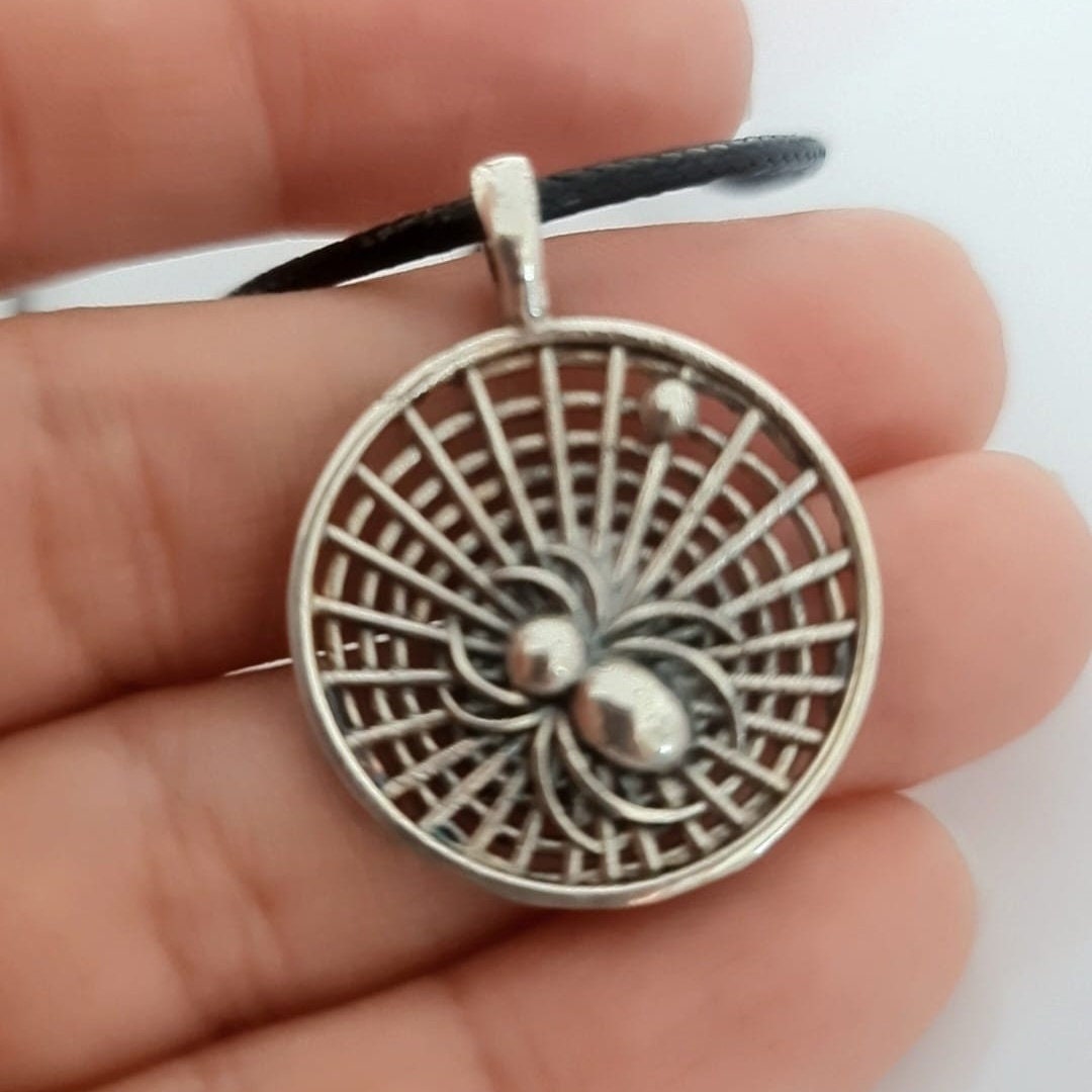 Handmade Sterling Silver Spider Web Pendant: Insect Jewelry
