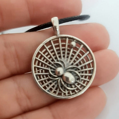 Handmade Sterling Silver Spider Web Pendant: Insect Jewelry