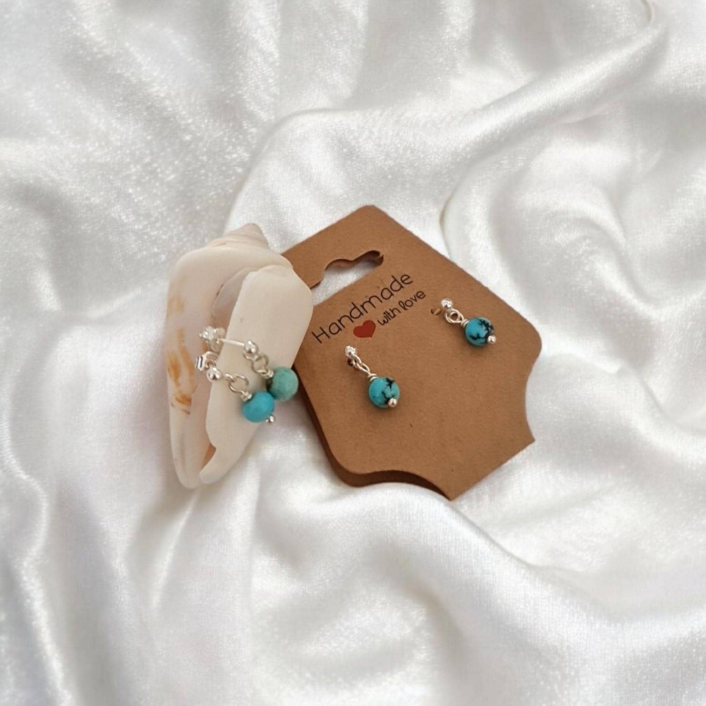 Natural Turquoise Sterling Silver Dangle Earrings – Handmade Boho Gemstone Jewelry December birthstone