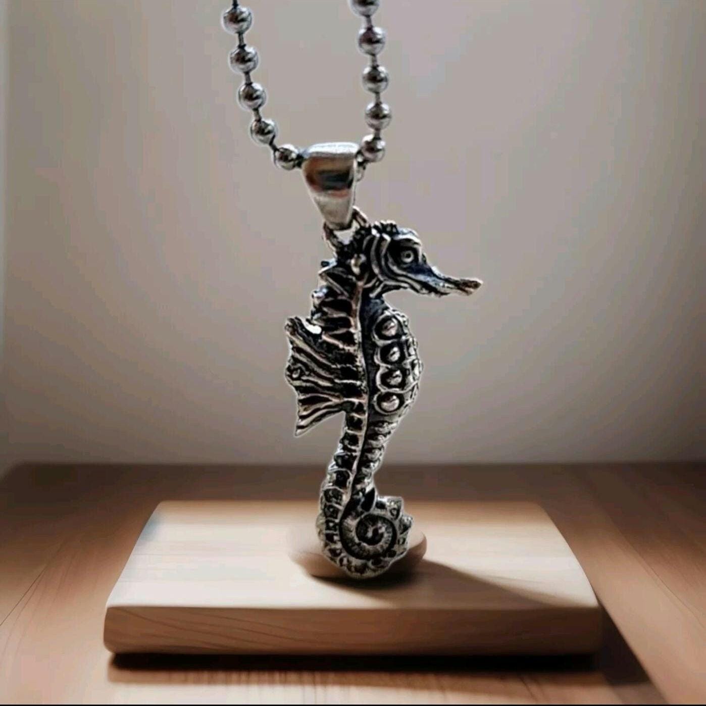 Handmade Sterling Silver Sea Horse Pendant: Oceanic Statement Piece