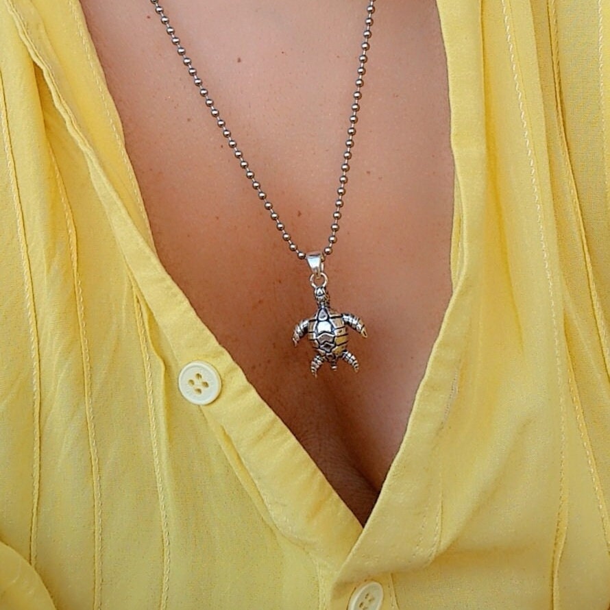 Handmade Sterling Silver Sea Turtle Pendant Necklace: Ocean Jewelry
