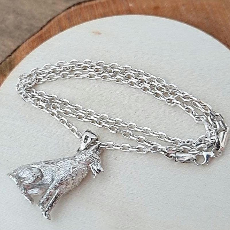 Handmade Sterling Silver German Shepherd Pendant: Detailed Dog Figurine