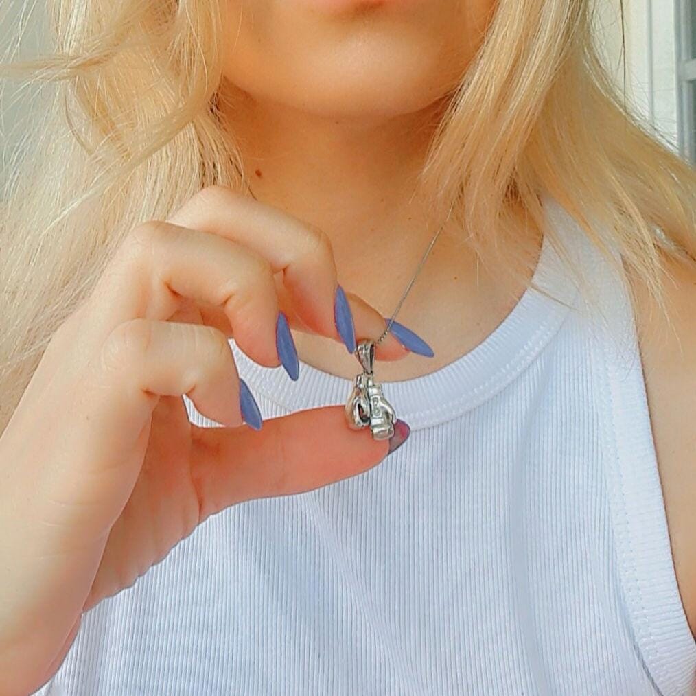 Handmade Silver Boxing Gloves Pendant Necklace - Gift for Athletes