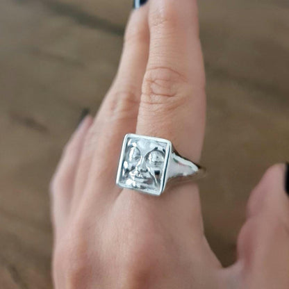 Handmade Sterling Silver Square Face Ring: Minimalist Design