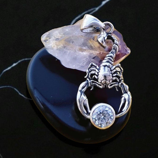 Sterling Silver Scorpion Pendant: Gothic Zodiac Necklace with Zircon