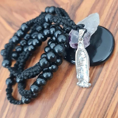 Handmade 925 Silver Santa Muerte Rosary Necklace: Gothic Grim Reaper