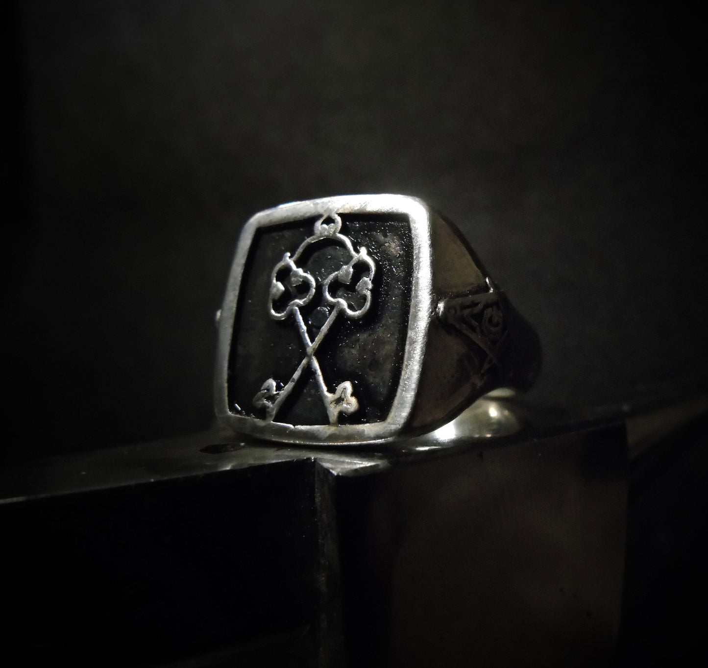Handmade Sterling Silver Masonic Ring: Freemason Symbol, Gothic Style