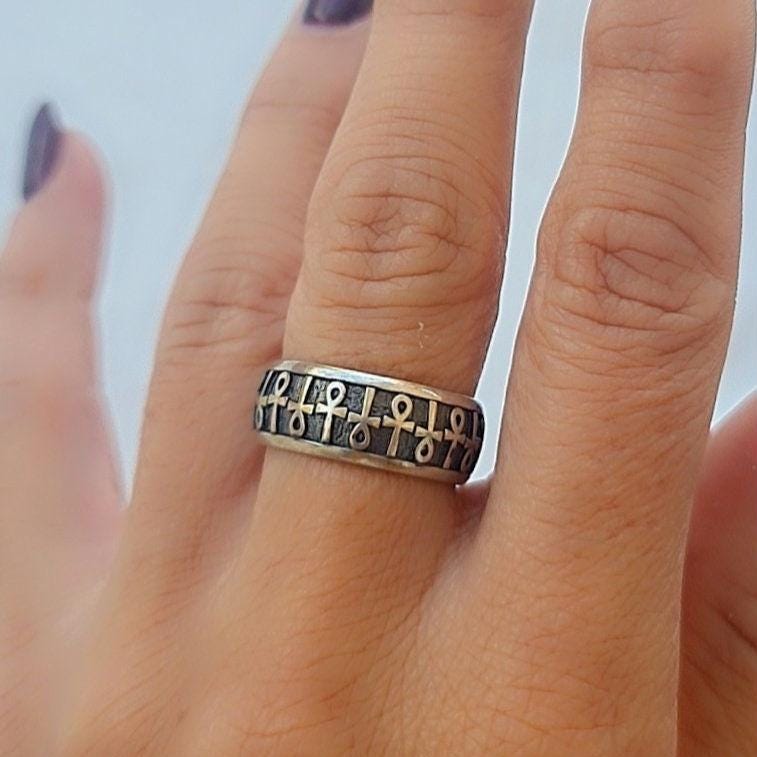 Handmade Sterling Silver Ankh Ring: Egyptian Key of Life Symbol