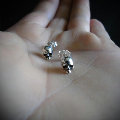 Handmade Sterling Silver Skull Stud Earrings: Gothic Jewelry
