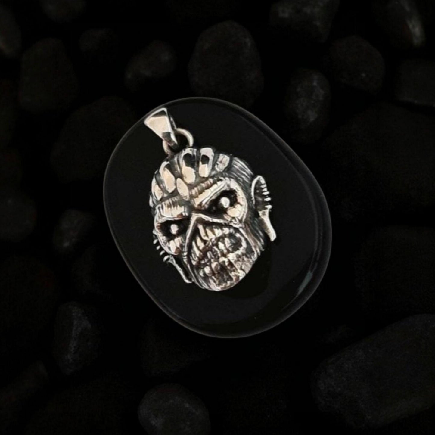 Handmade  Sterling Silver Iron Maiden Book of Souls - Eddie Mayan Warrior Skull Pendant -Rock  Heavy metal jewelry