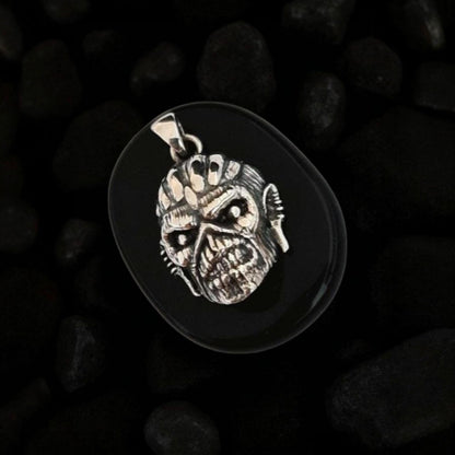 Handmade  Sterling Silver Iron Maiden Book of Souls - Eddie Mayan Warrior Skull Pendant -Rock  Heavy metal jewelry