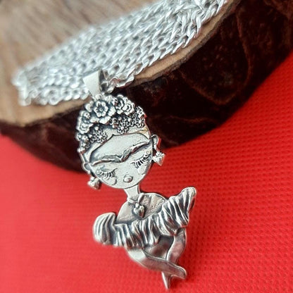Frida Kahlo Pendant: Sterling Silver Statement Necklace, Handmade