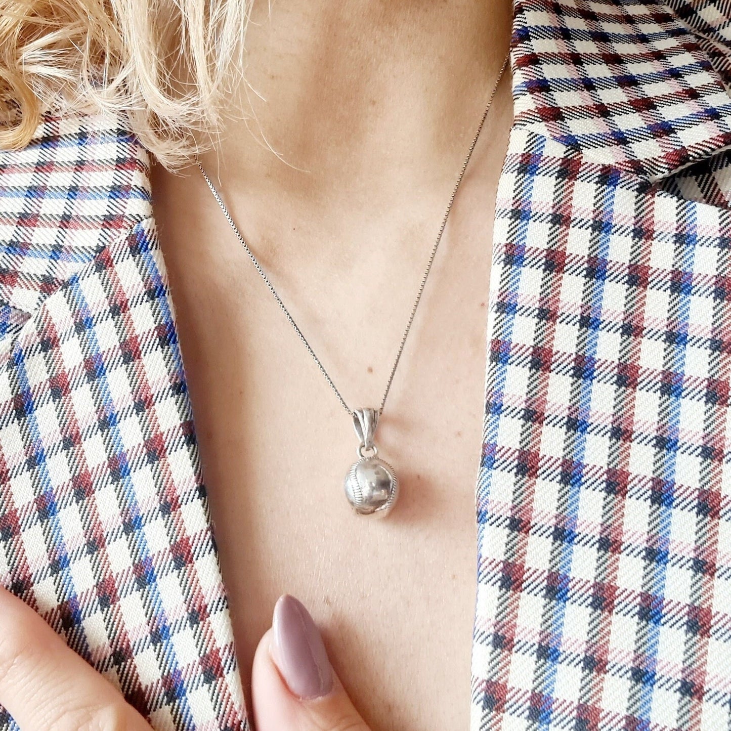 Handmade Sterling Silver Baseball Pendant Necklace: Sports Fan Gift