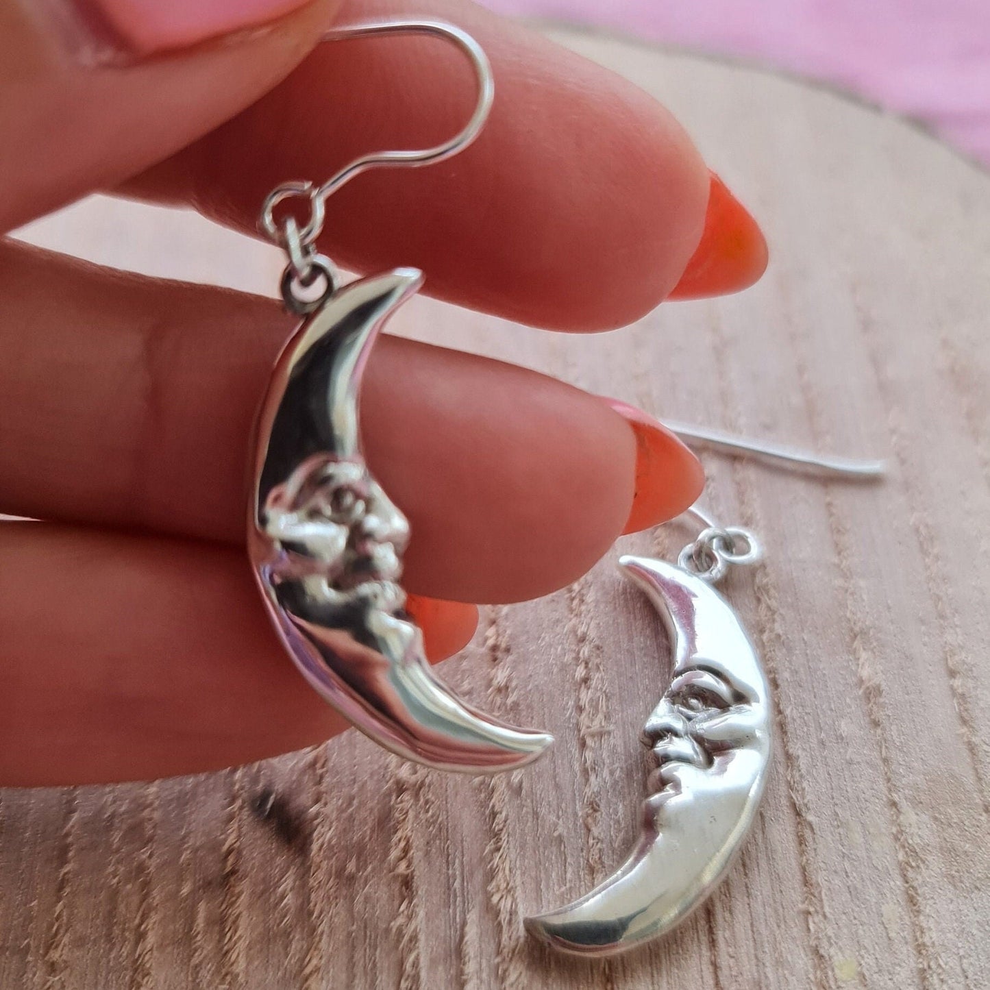 Sterling Silver Moon Face Earrings: Handmade Celestial Jewelry