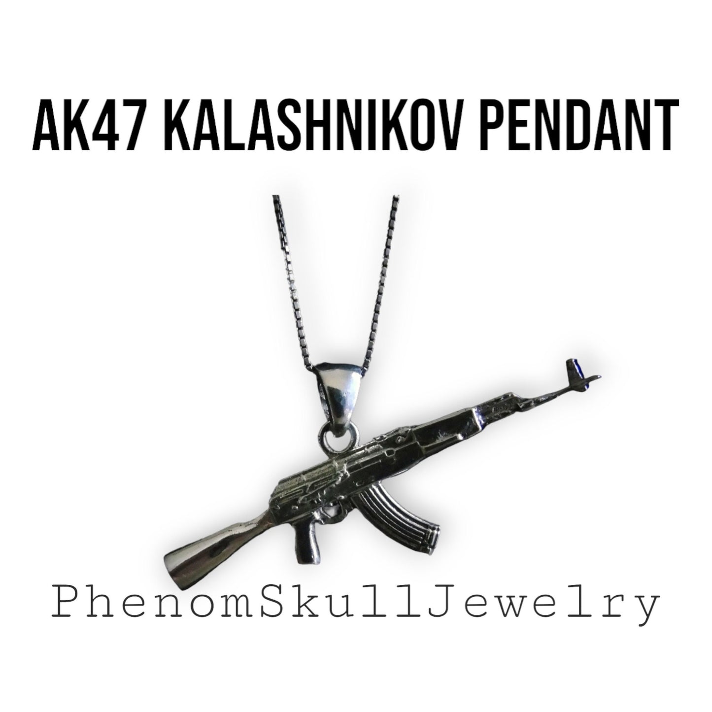 AK47 Kalashnikov Gun Necklace - Handcrafted Solid Sterling Silver 925 , automatic gun