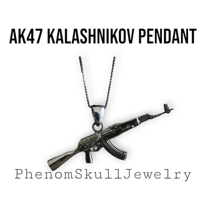 AK47 Kalashnikov Gun Necklace - Handcrafted Solid Sterling Silver 925 , automatic gun