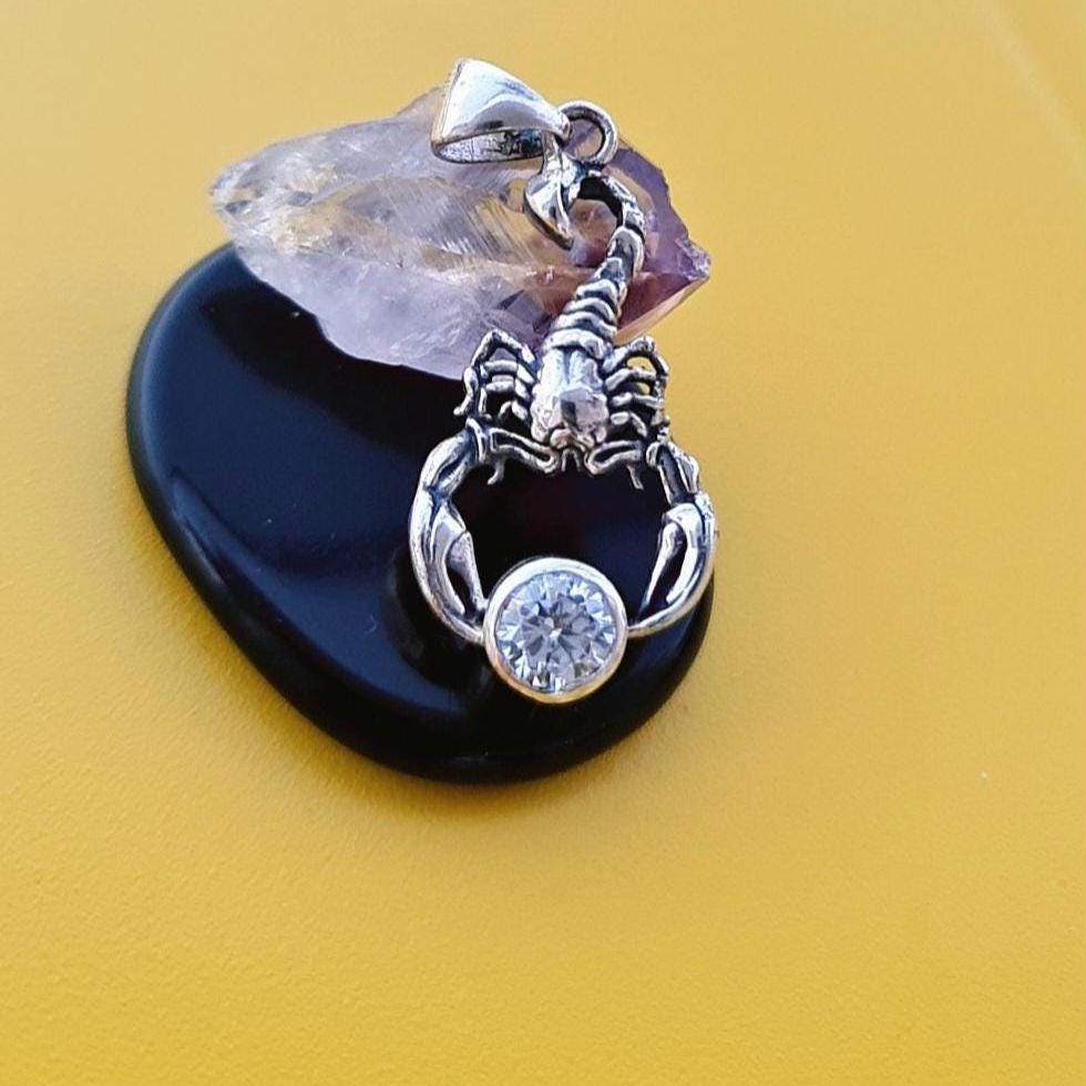 Sterling Silver Scorpion Pendant: Gothic Zodiac Necklace with Zircon