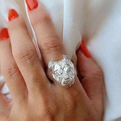 Handmade Sterling Silver American Pit Bull Ring - Dog Lover Gift