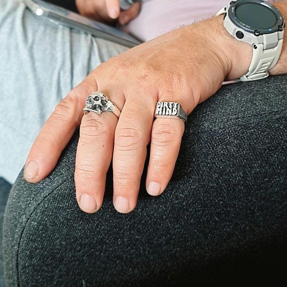 Handmade Sterling Silver "DIRTY MIND" Ring - Gothic Retro Style