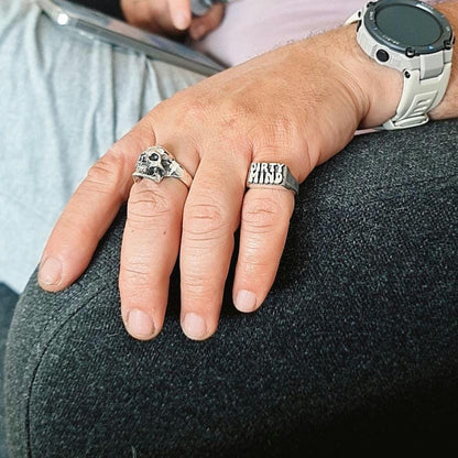 Handmade Sterling Silver "DIRTY MIND" Ring - Gothic Retro Style