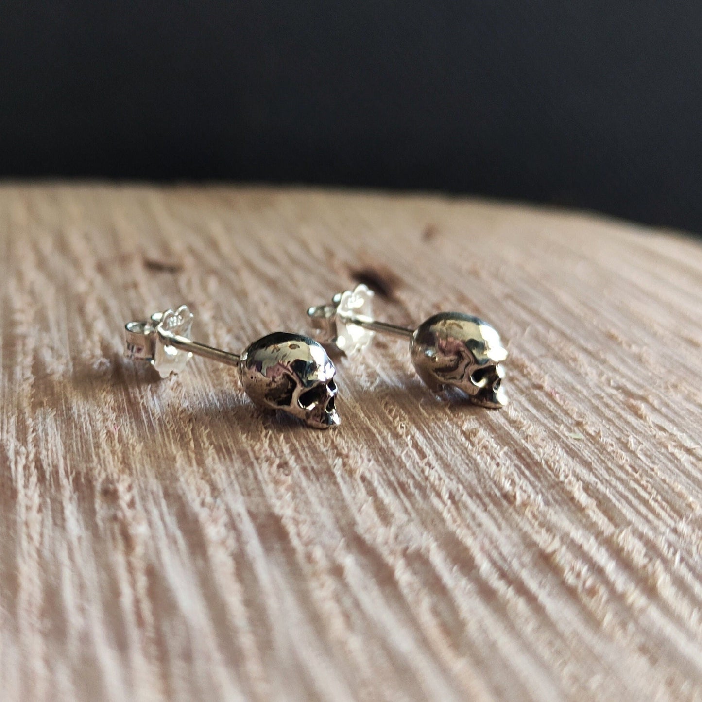 Handmade Sterling Silver Skull Stud Earrings: Gothic Jewelry