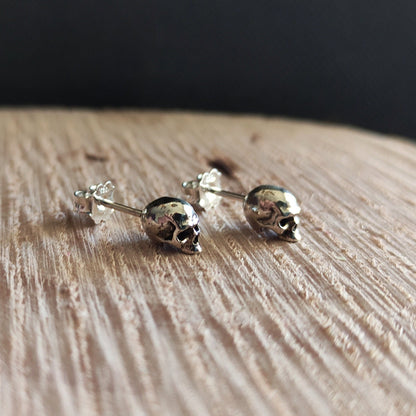Handmade Sterling Silver Skull Stud Earrings: Gothic Jewelry