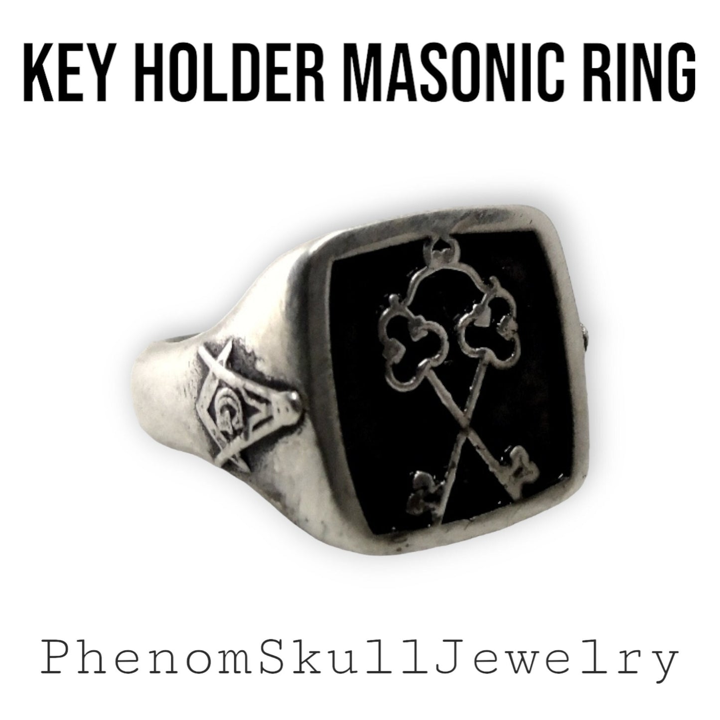 Handmade Sterling Silver Masonic Ring: Freemason Symbol, Gothic Style