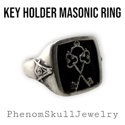 Handmade Sterling Silver Masonic Ring: Freemason Symbol, Gothic Style