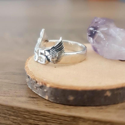 555 Angel wing  Sterling Silver Ring - symbolise change  -signifies adventure & open-mindedness