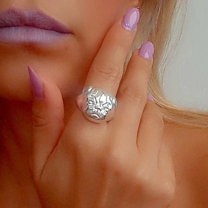 Handmade Sterling Silver Pug Ring: Detailed 925 Silver Dog Jewelry