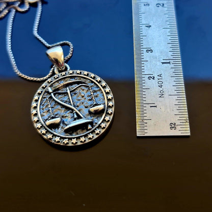 Saint Death's Balance Scale Pendant - Sterling Silver Scythe Necklace - La Santa Muerte necklace -
