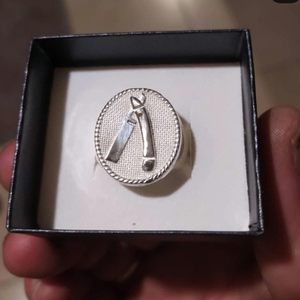 Handmade Sterling Silver Barber Razor Signet Ring -  Gothic Style