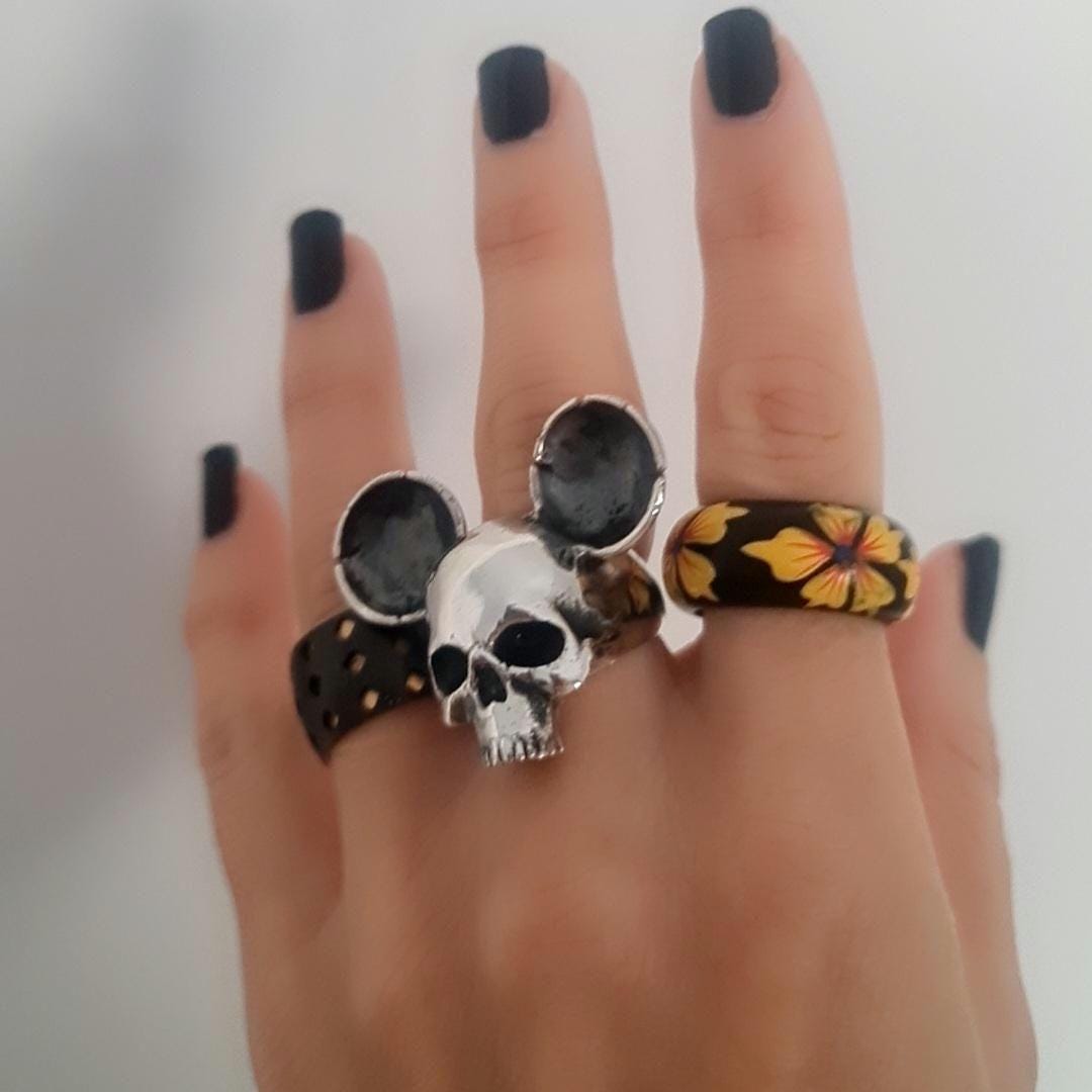 Handmade Sterling Silver Mouse Skull Ring: Gothic Statement piece