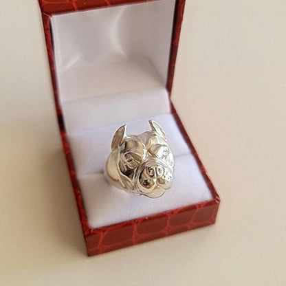 Handmade Sterling Silver American Pit Bull Ring - Dog Lover Gift