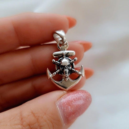 Nautical Anchor with Skull Pendant • Sterling Silver skull Pirate Handmade jewelry