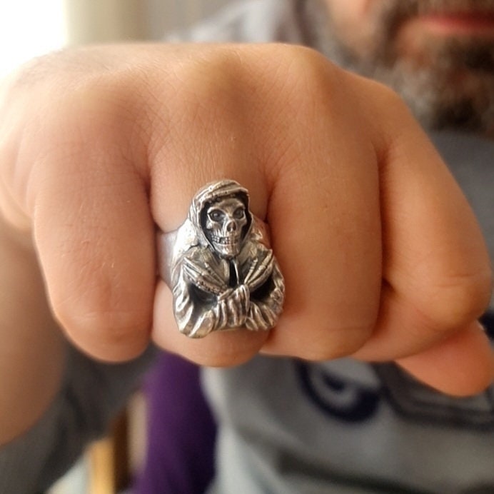Handmade Punk Horror Skull Ring: 925 Sterling Silver Biker Ring