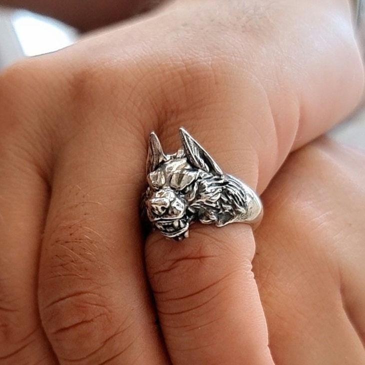 Handmade Sterling Silver Wolf Ring - Gothic Biker Jewelry