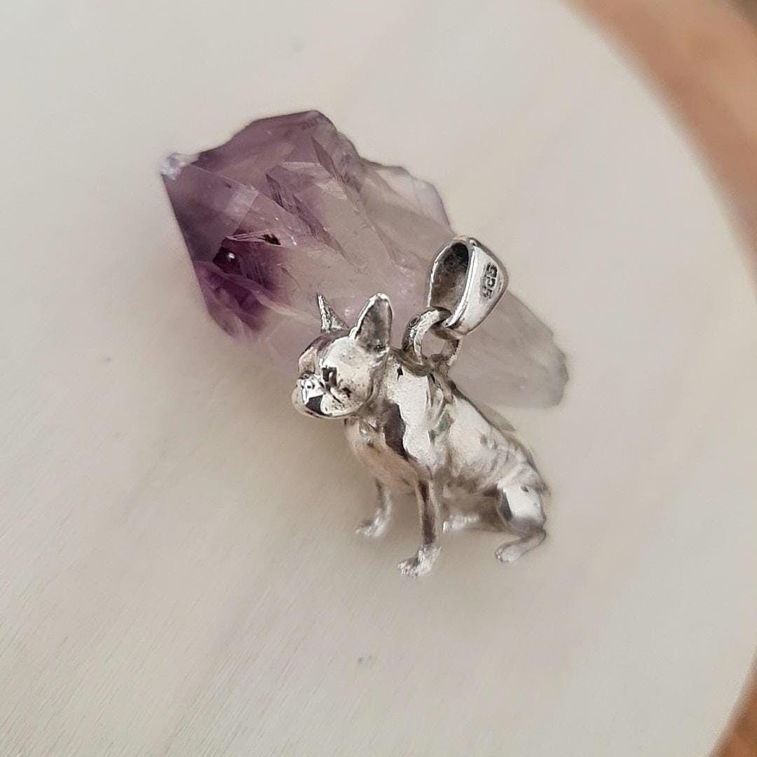 French Bulldog figurine Necklace  Animal Pendant  925 Silver - High-Detailed Solid  - Gift for Frenchay Lovers