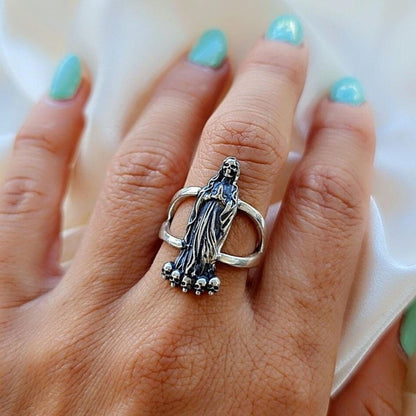 Handmade Santa Muerte Ring: Gothic 925 Silver Skull Ring